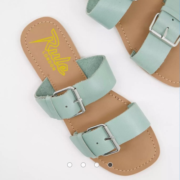Rule London Leather Double Buckle Slides in Mint - Picture 8 of 8